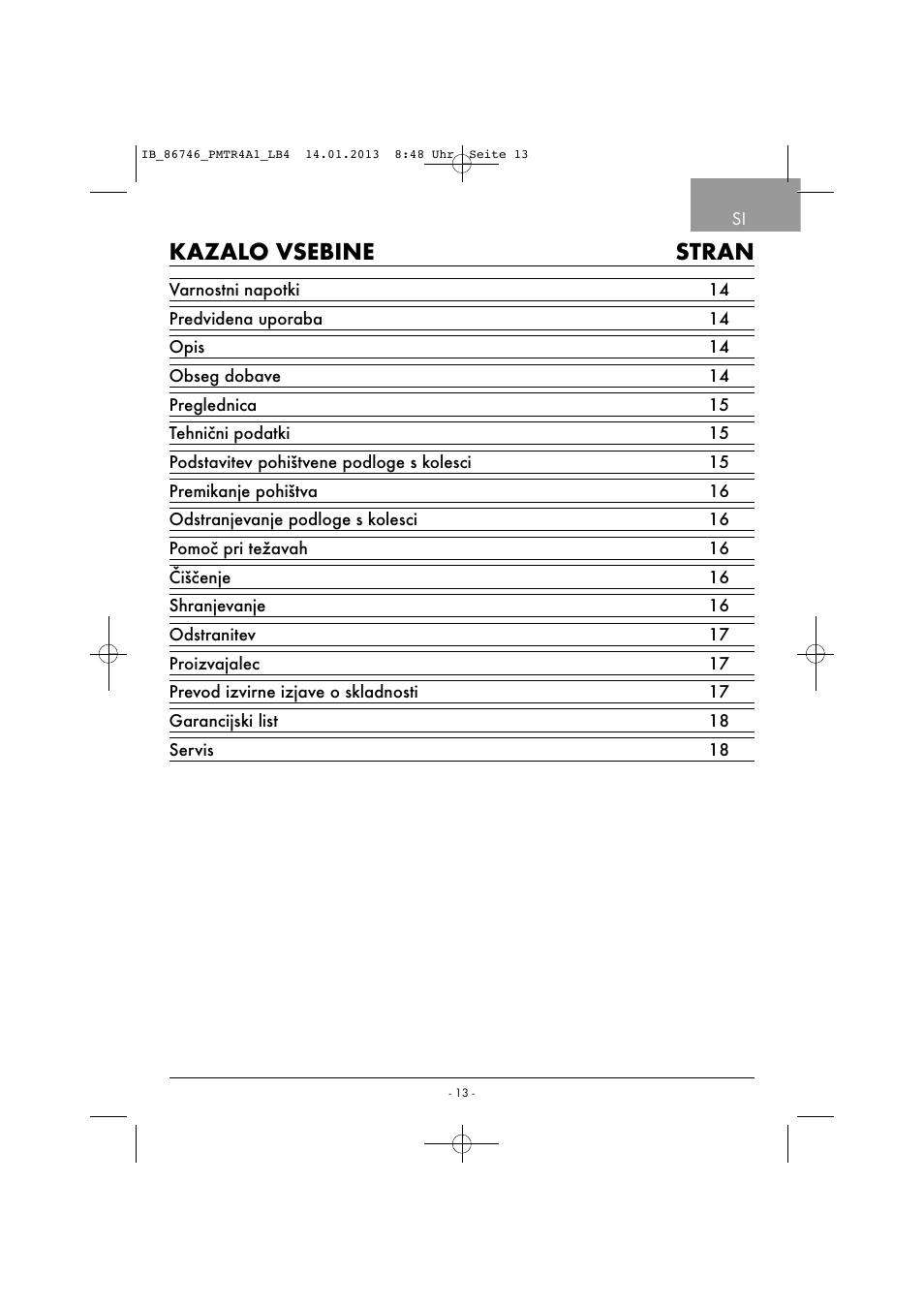 Kazalo vsebine stran | Powerfix PMTR 4 A1 User Manual | Page 16 / 40