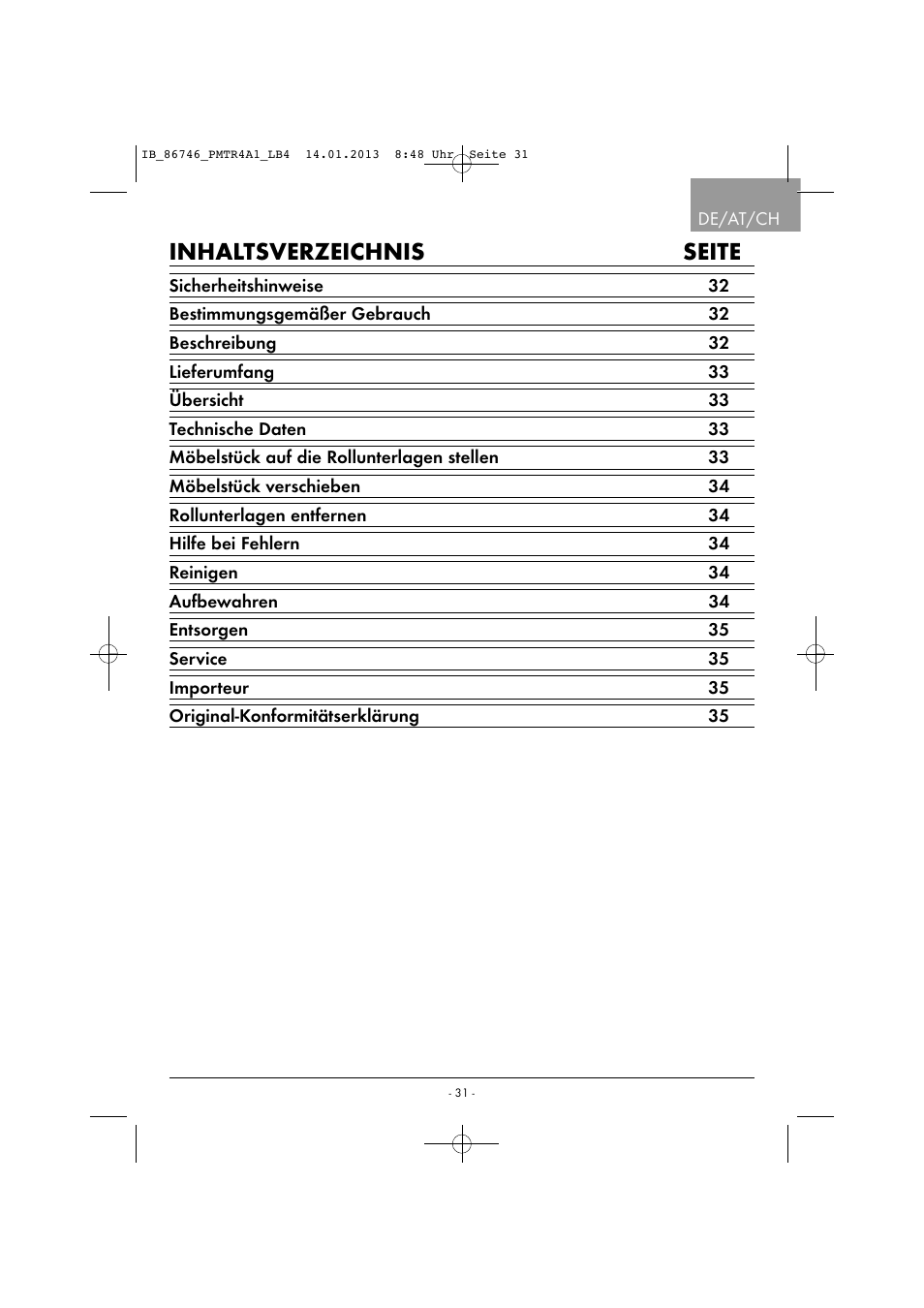 Inhaltsverzeichnis seite | Powerfix PMTR 4 A1 User Manual | Page 34 / 40