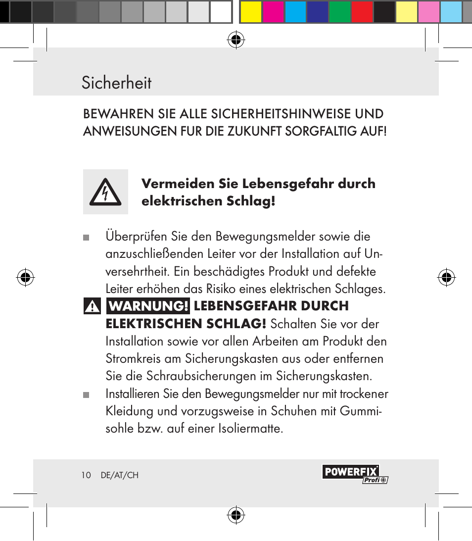 Sicherheit | Powerfix Motion Sensor User Manual | Page 10 / 85