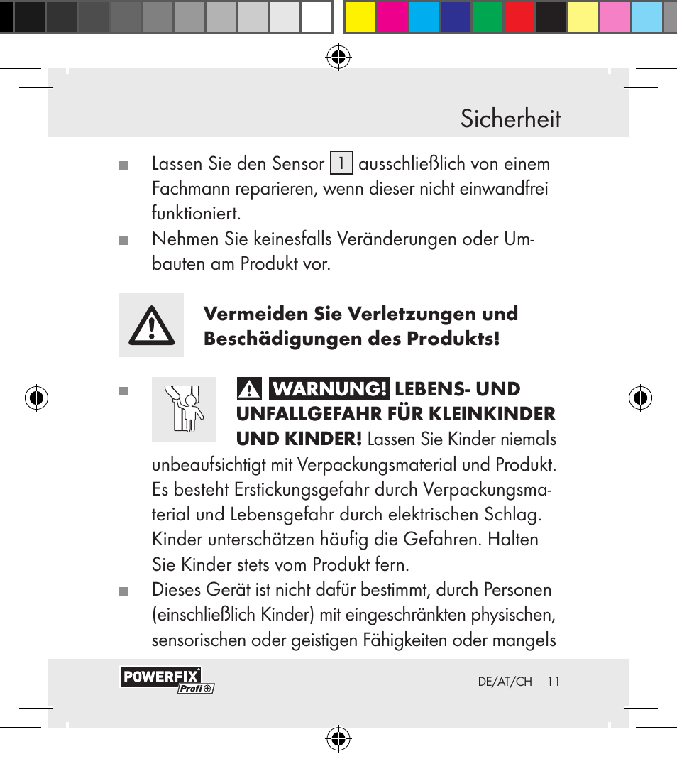 Sicherheit | Powerfix Motion Sensor User Manual | Page 11 / 85