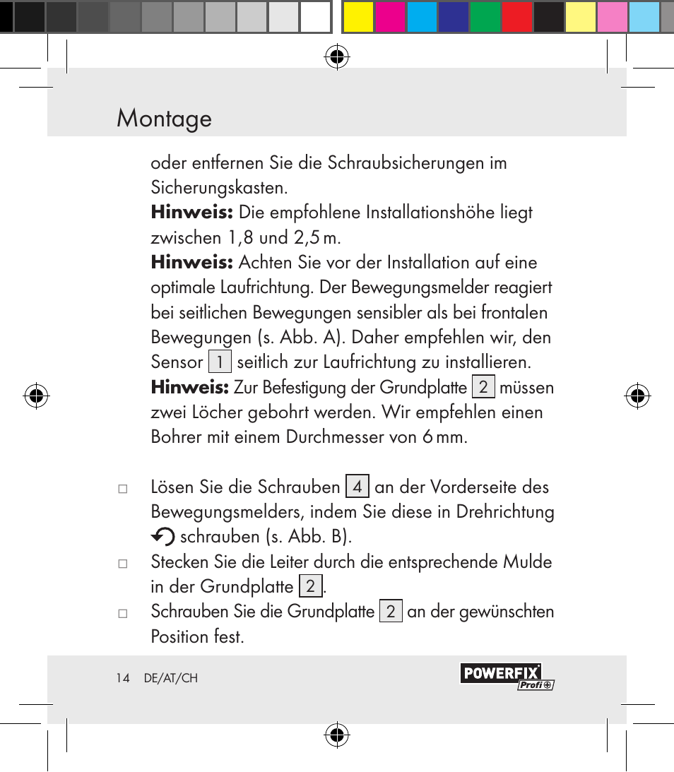 Montage / inbetriebnahme montage | Powerfix Motion Sensor User Manual | Page 14 / 85