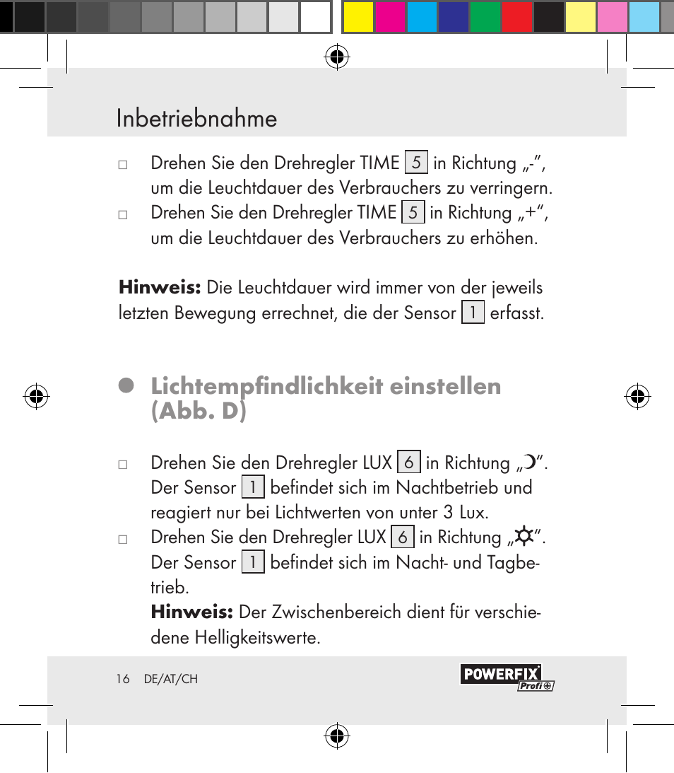 Fehleranalyse inbetriebnahme, Lichtempfindlichkeit einstellen (abb. d) | Powerfix Motion Sensor User Manual | Page 16 / 85