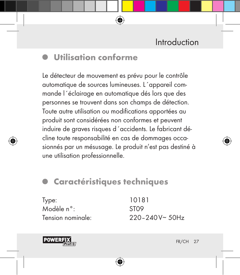 Introduction, Utilisation conforme, Caractéristiques techniques | Powerfix Motion Sensor User Manual | Page 27 / 85