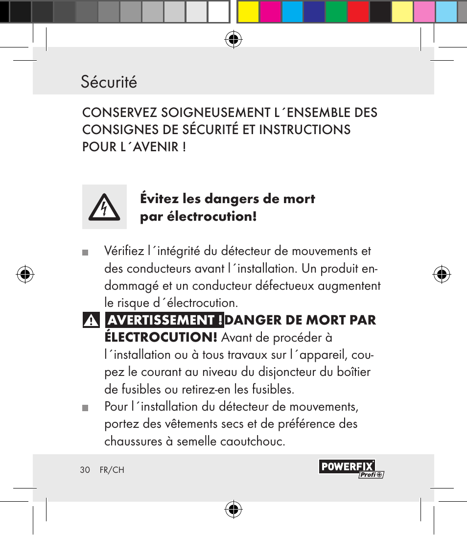 Sécurité | Powerfix Motion Sensor User Manual | Page 30 / 85