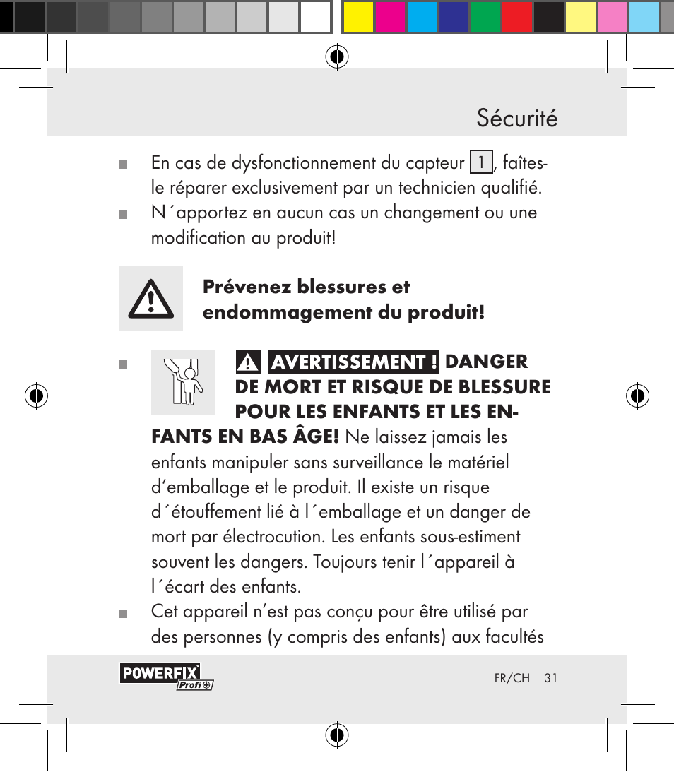 Sécurité | Powerfix Motion Sensor User Manual | Page 31 / 85