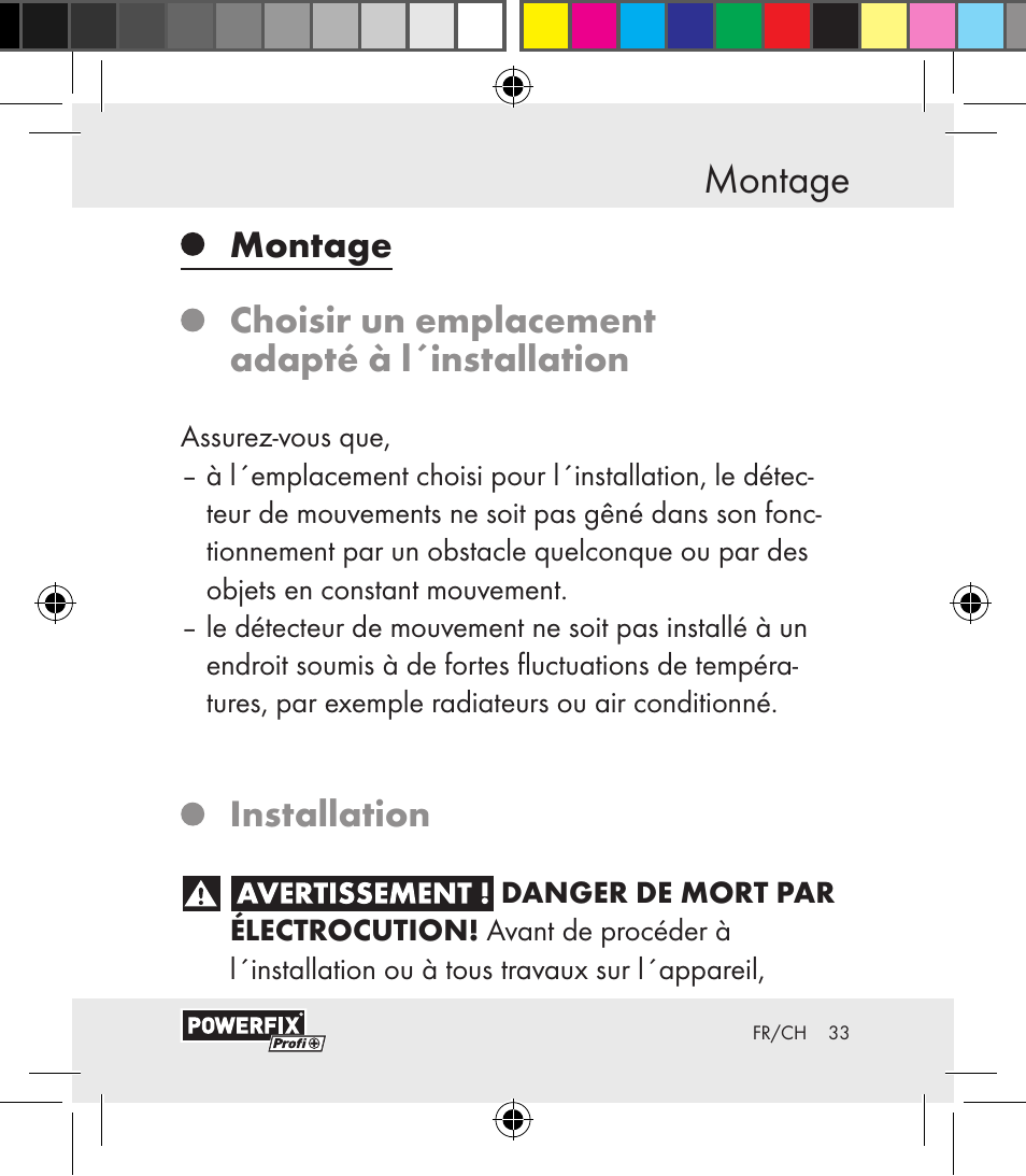 Montage sécurité, Installation | Powerfix Motion Sensor User Manual | Page 33 / 85