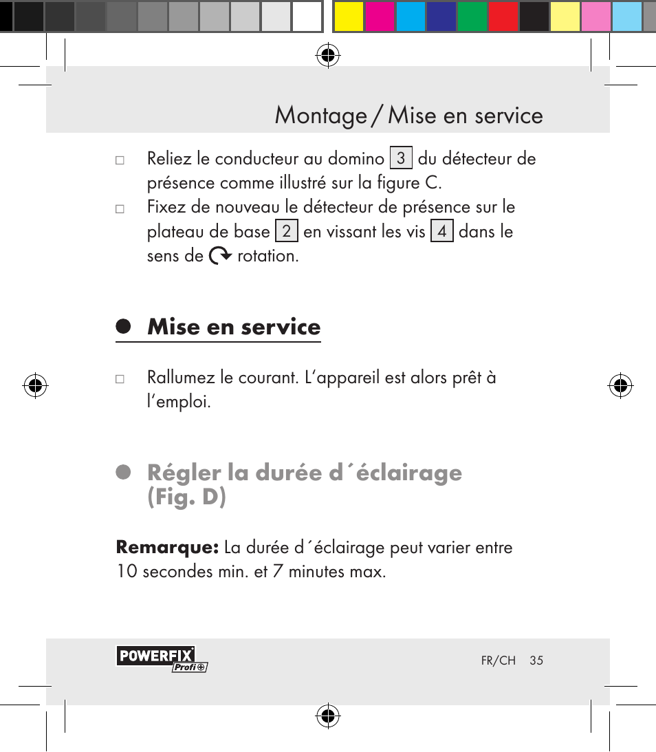 Montage / mise en service montage, Mise en service, Régler la durée d´éclairage (fig. d) | Powerfix Motion Sensor User Manual | Page 35 / 85