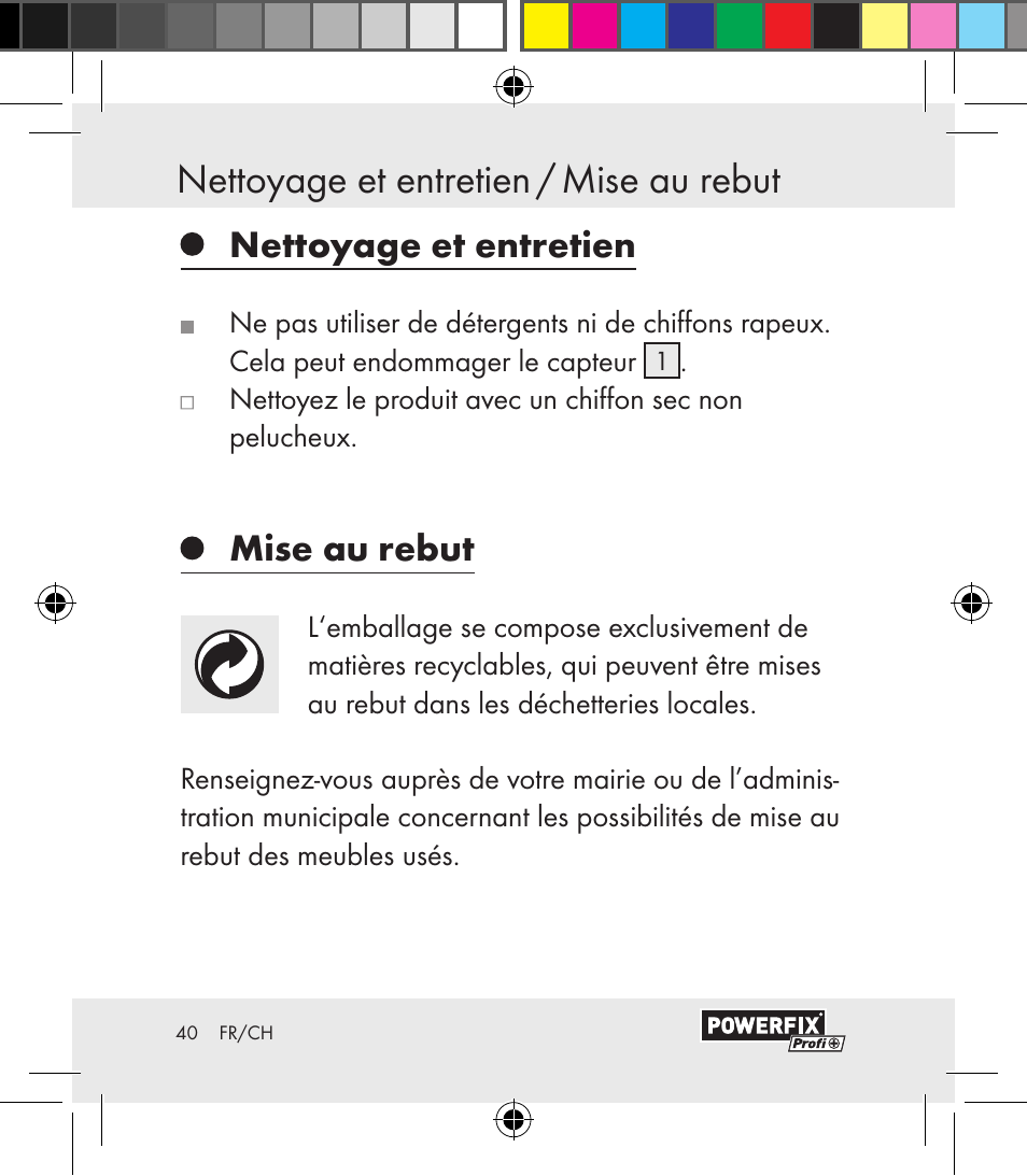 Nettoyage et entretien, Mise au rebut | Powerfix Motion Sensor User Manual | Page 40 / 85