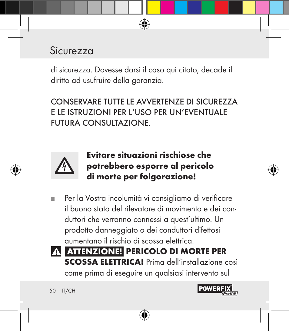 Sicurezza | Powerfix Motion Sensor User Manual | Page 50 / 85