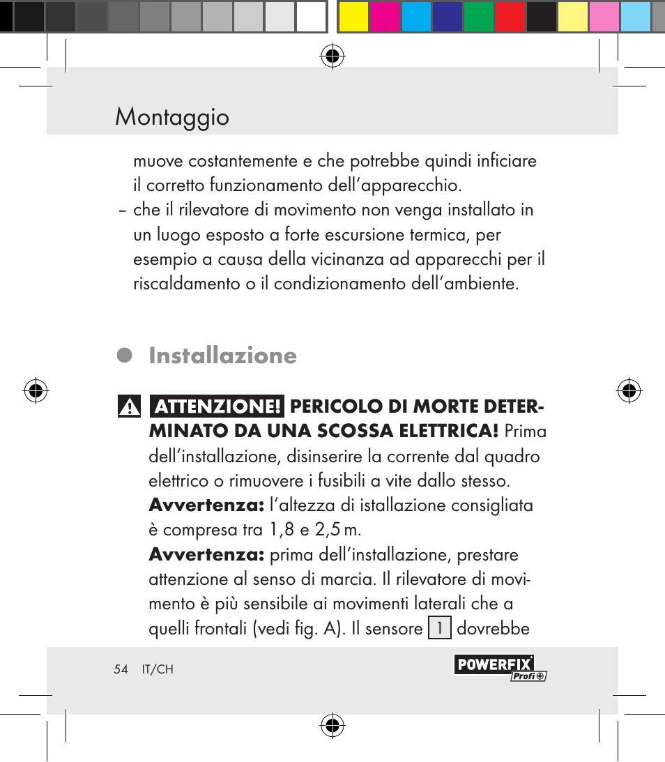 Montaggio, Installazione | Powerfix Motion Sensor User Manual | Page 54 / 85