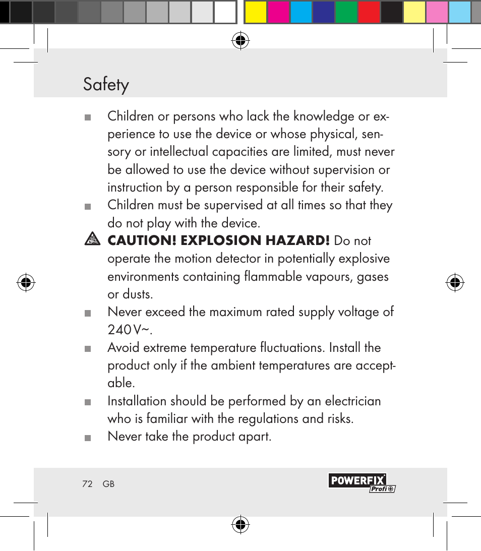 Mounting safety | Powerfix Motion Sensor User Manual | Page 72 / 85