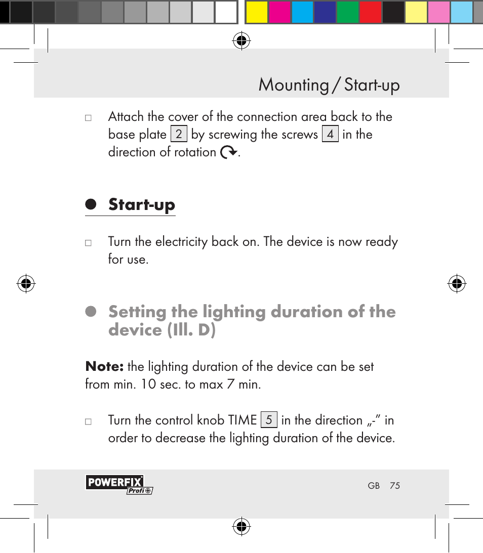 Mounting / start-up mounting, Start-up | Powerfix Motion Sensor User Manual | Page 75 / 85