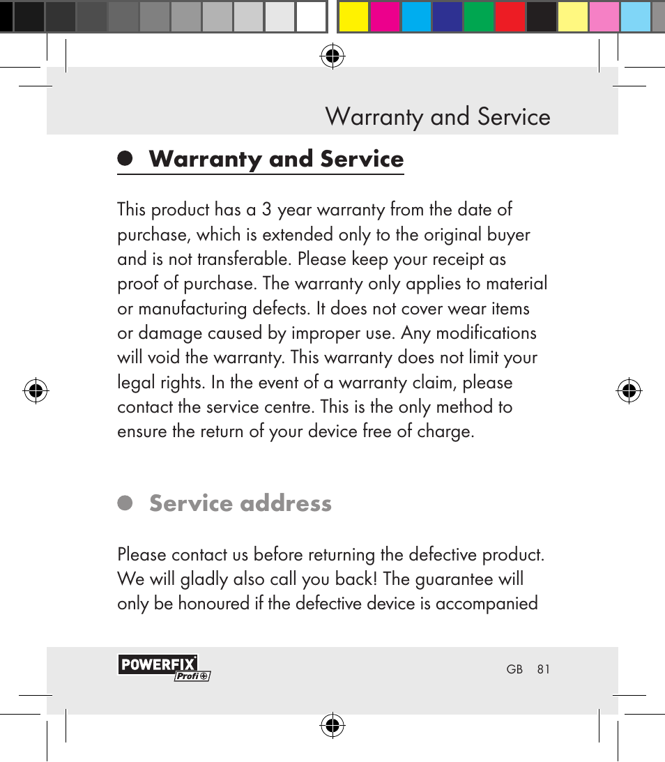 Warranty and service disposal | Powerfix Motion Sensor User Manual | Page 81 / 85