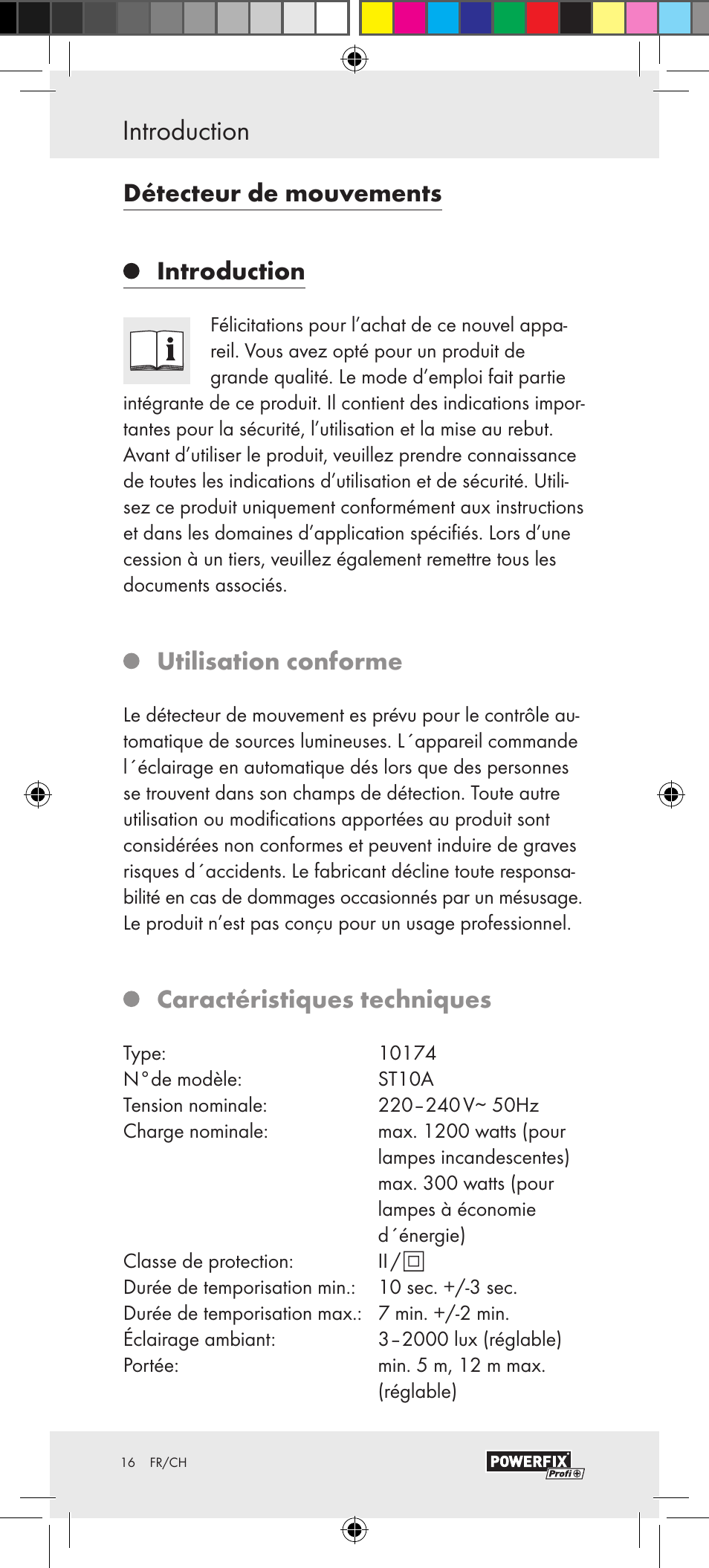 Introduction / sécurité introduction, Détecteur de mouvements introduction, Utilisation conforme | Caractéristiques techniques | Powerfix Motion Sensor User Manual | Page 16 / 45