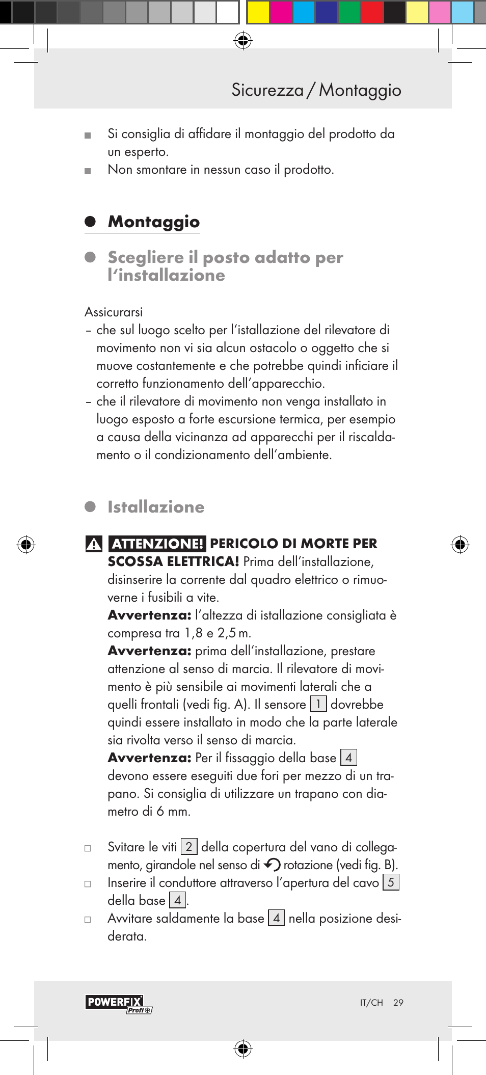 Sicurezza / montaggio sicurezza, Istallazione | Powerfix Motion Sensor User Manual | Page 29 / 45