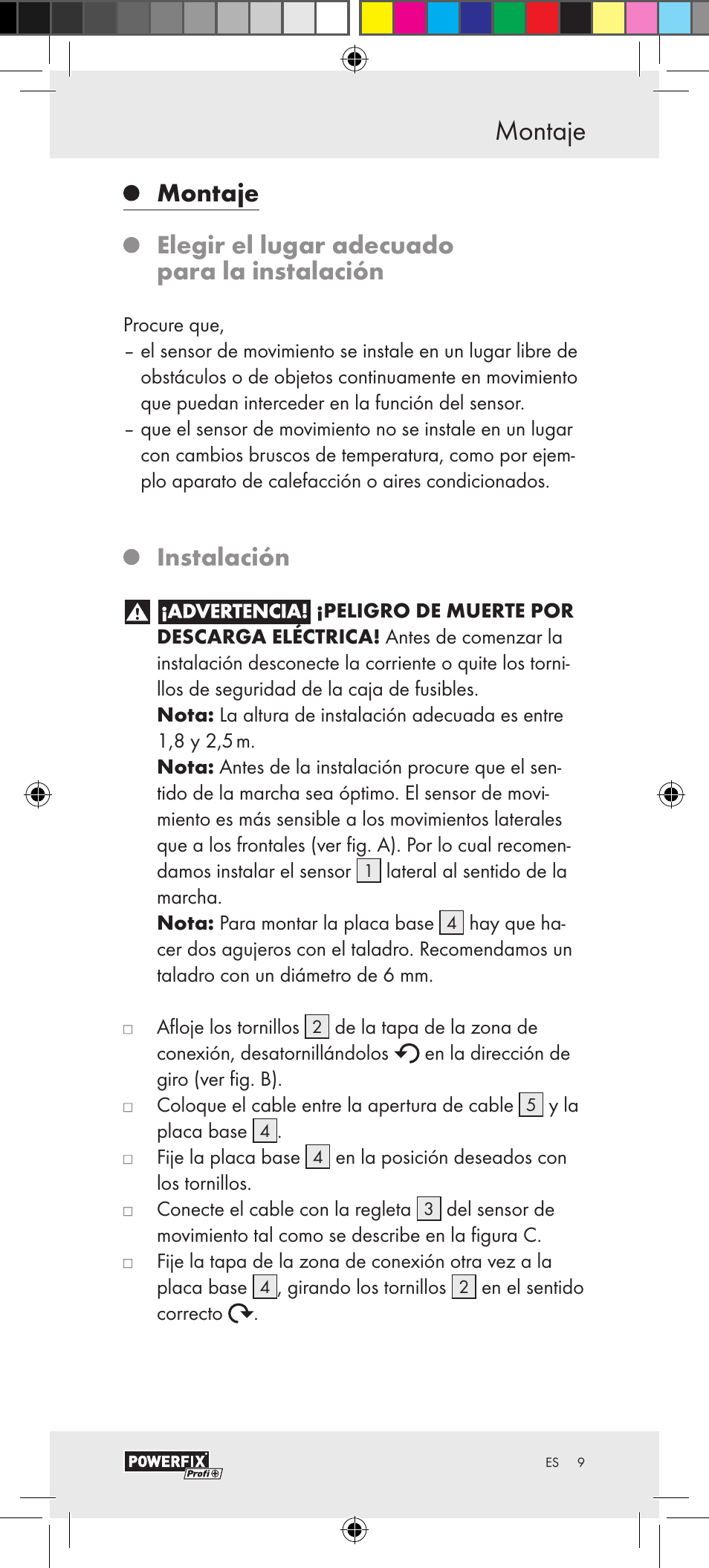 Montaje seguridad, Instalación | Powerfix Motion Sensor User Manual | Page 9 / 53