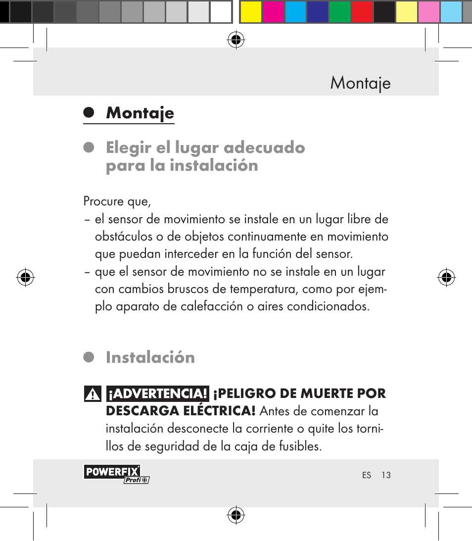 Montaje seguridad, Instalación | Powerfix Motion Sensor User Manual | Page 13 / 105