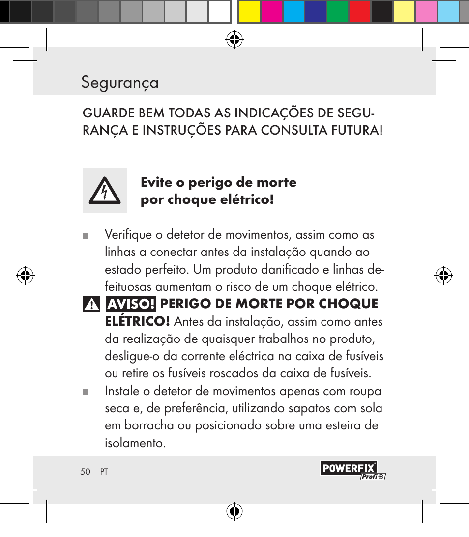 Segurança segurança | Powerfix Motion Sensor User Manual | Page 50 / 105