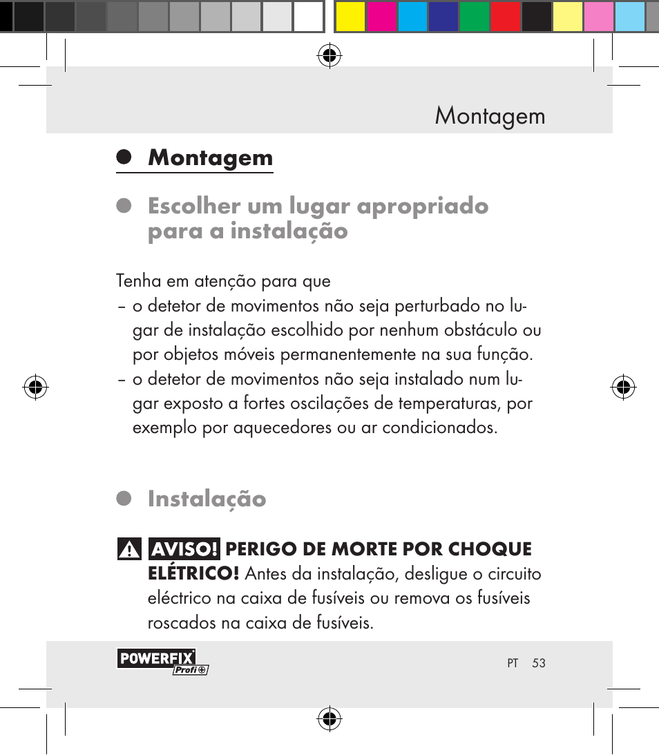 Montagem segurança, Instalação | Powerfix Motion Sensor User Manual | Page 53 / 105