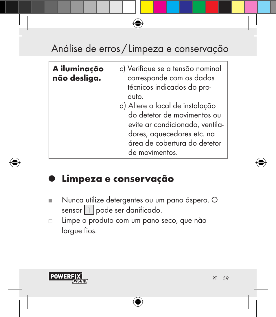 Limpeza e conservação | Powerfix Motion Sensor User Manual | Page 59 / 105