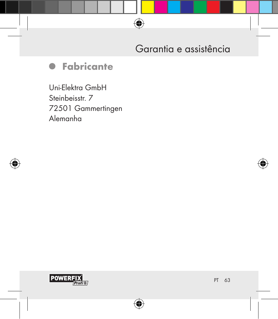 Garantia e assistência garantia e assistência, Fabricante | Powerfix Motion Sensor User Manual | Page 63 / 105