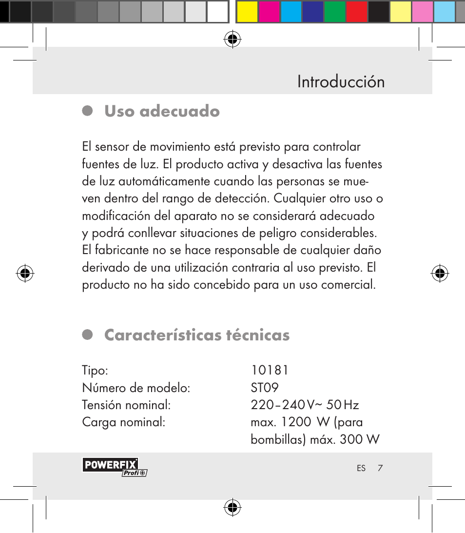 Introducción, Uso adecuado, Características técnicas | Powerfix Motion Sensor User Manual | Page 7 / 105