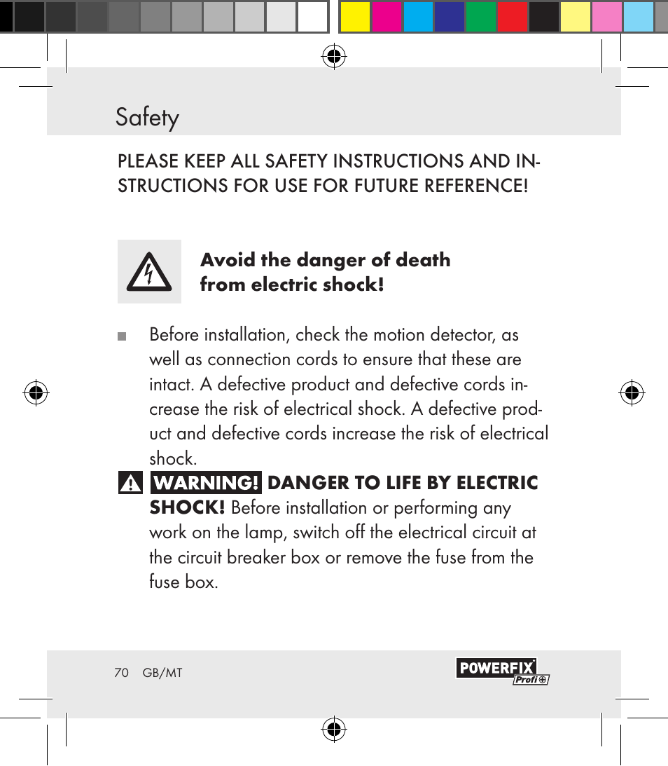 Safety safety | Powerfix Motion Sensor User Manual | Page 70 / 105