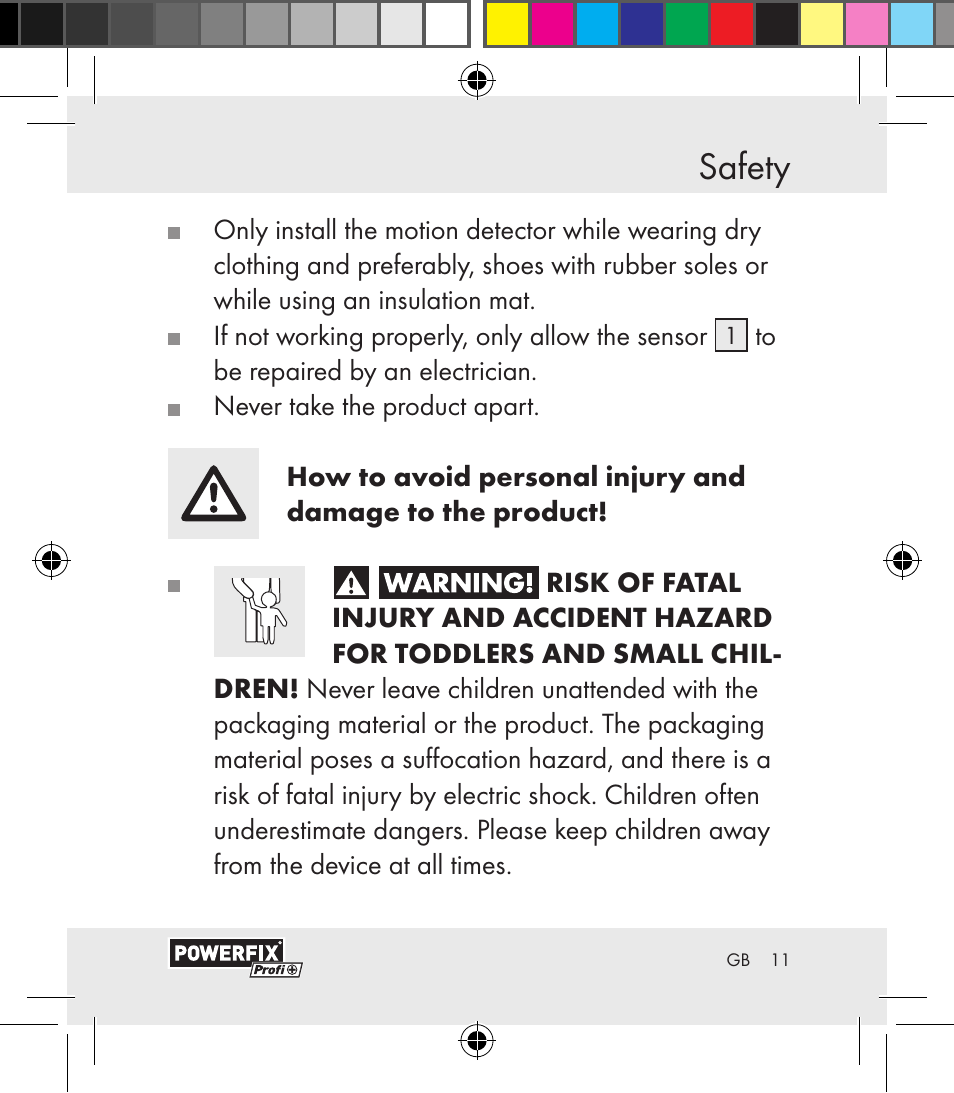 Safety | Powerfix Motion Sensor User Manual | Page 11 / 65