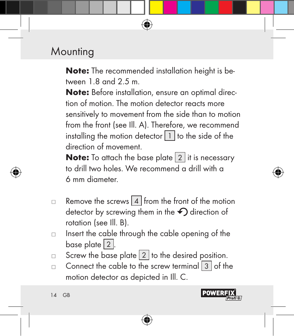 Mounting / start-up mounting | Powerfix Motion Sensor User Manual | Page 14 / 65