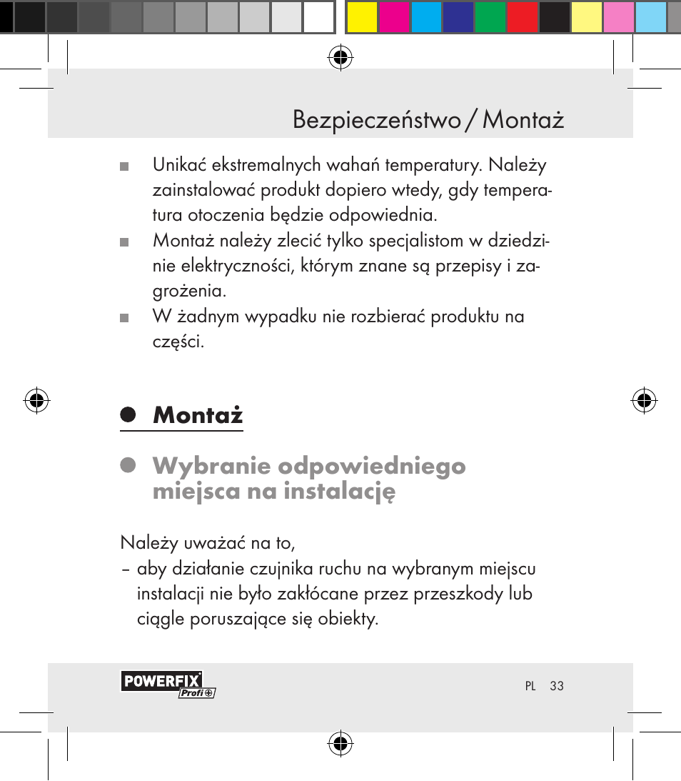 Bezpieczeństwo / montaż bezpieczeństwo | Powerfix Motion Sensor User Manual | Page 33 / 65