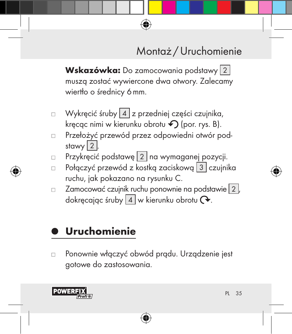 Montaż / uruchomienie montaż, Uruchomienie | Powerfix Motion Sensor User Manual | Page 35 / 65