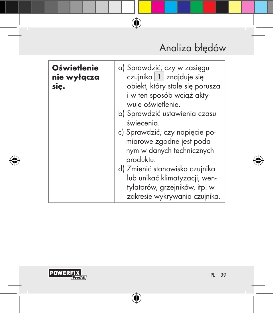 Analiza błędów | Powerfix Motion Sensor User Manual | Page 39 / 65