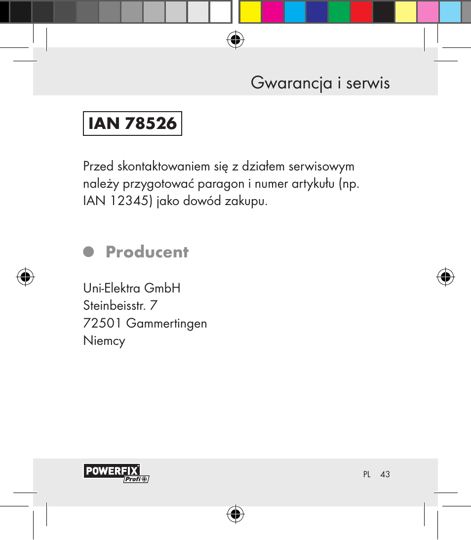 Gwarancja i serwis, Producent | Powerfix Motion Sensor User Manual | Page 43 / 65