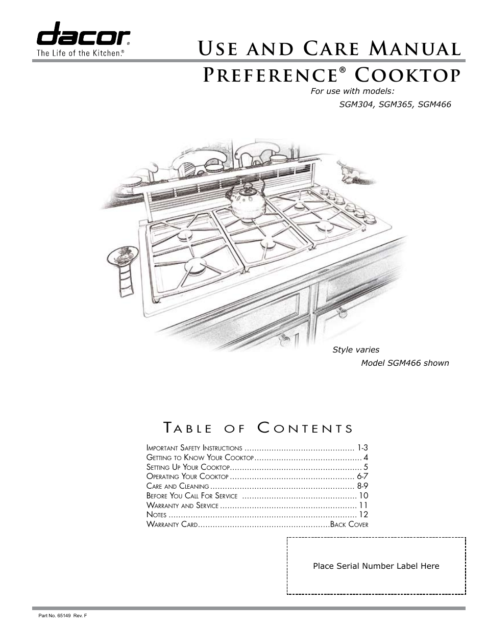 Dacor SGM466 User Manual | 16 pages