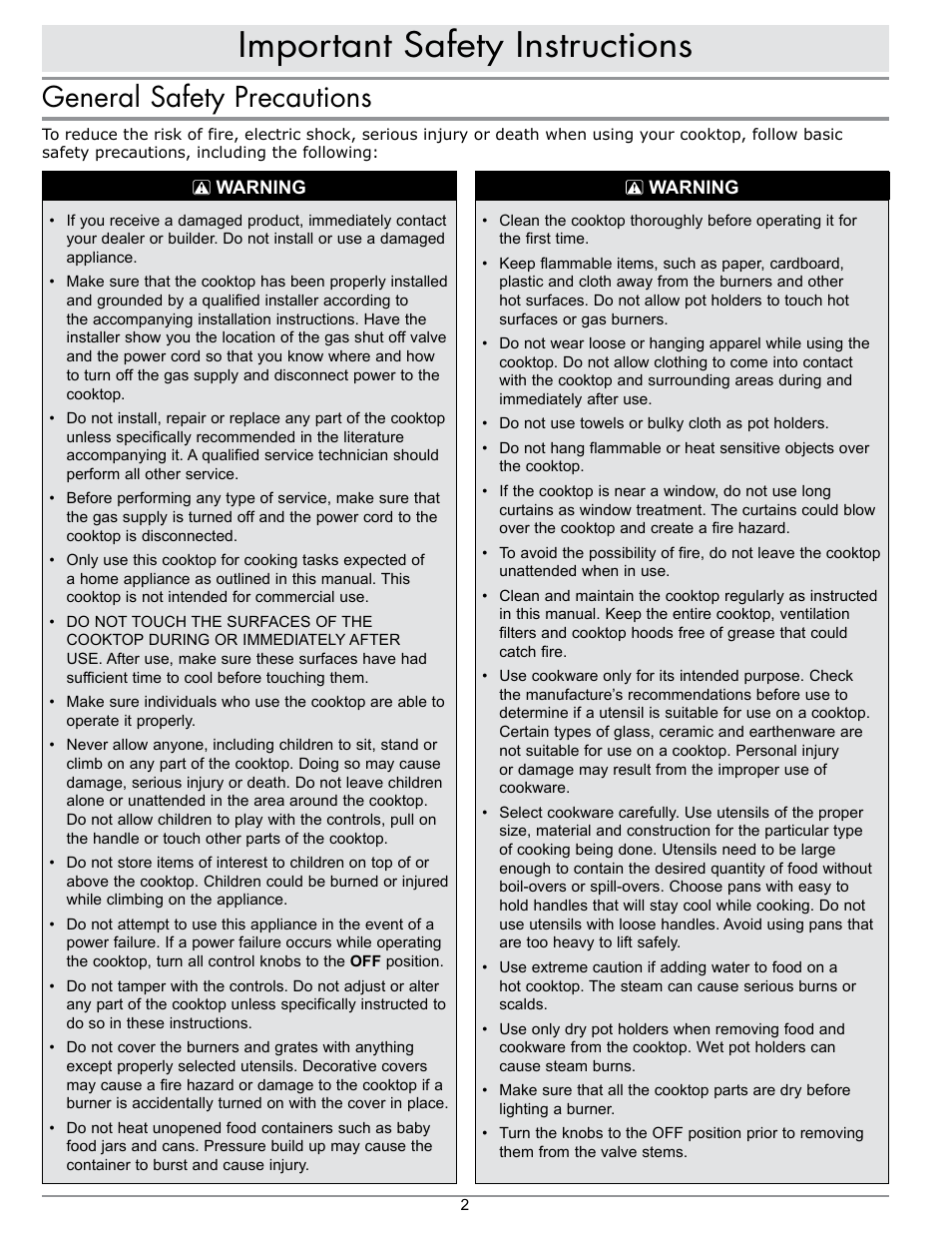 Important safety instructions, General safety precautions | Dacor SGM466 User Manual | Page 4 / 16