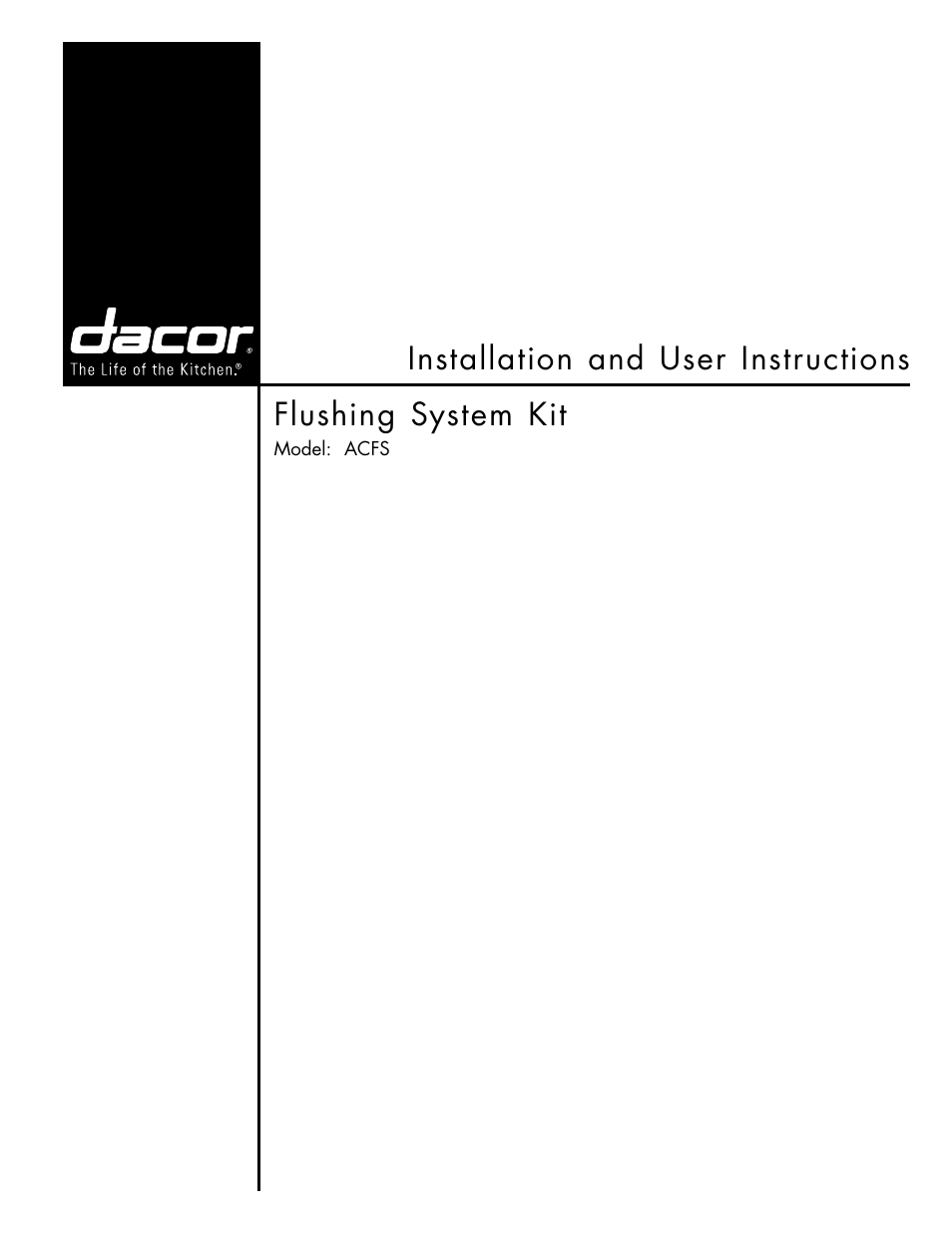 Dacor Flushing System Kit ACFS User Manual | 8 pages