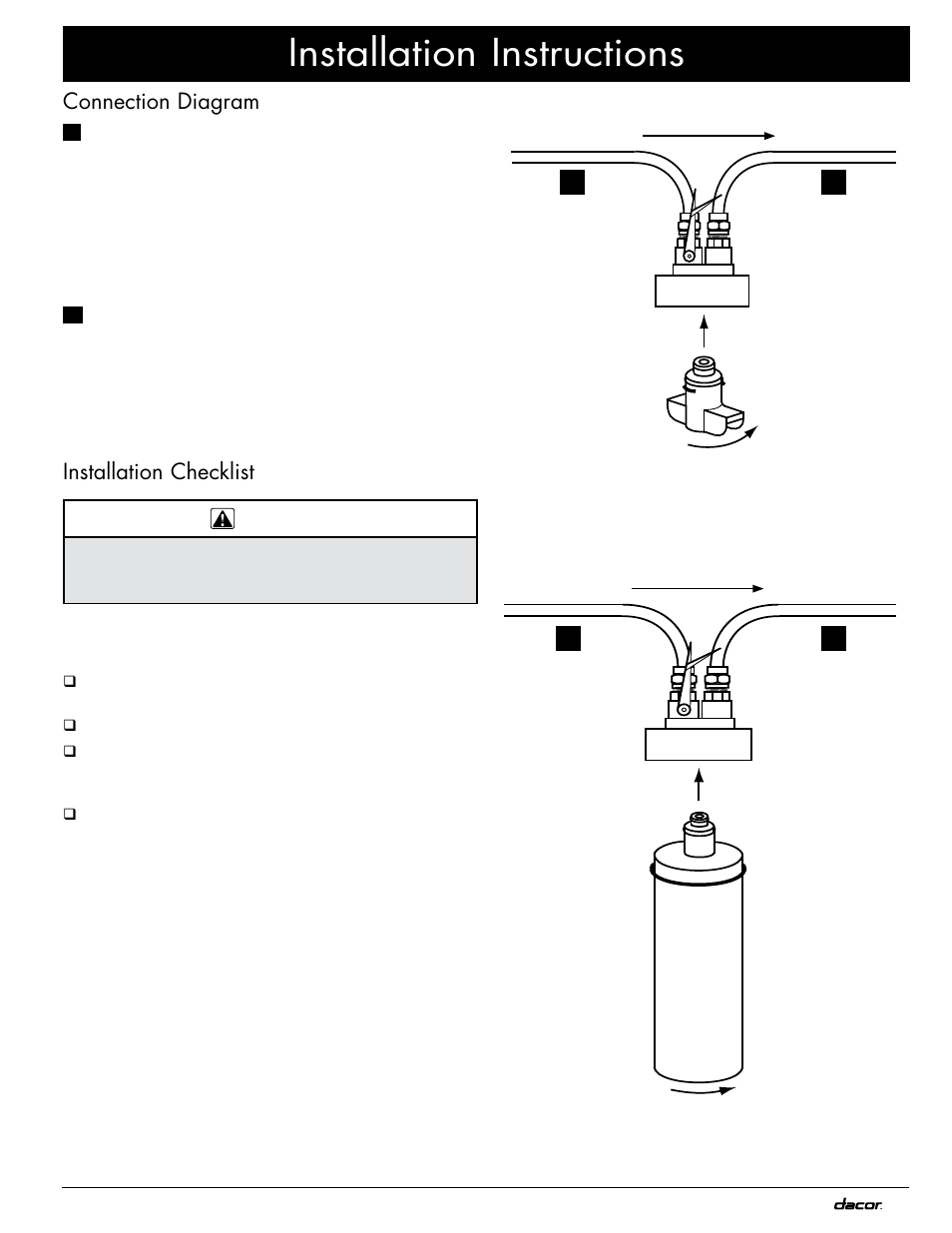 Installation instructions, Connection diagram, Installation checklist | Dacor Flushing System Kit ACFS User Manual | Page 5 / 8