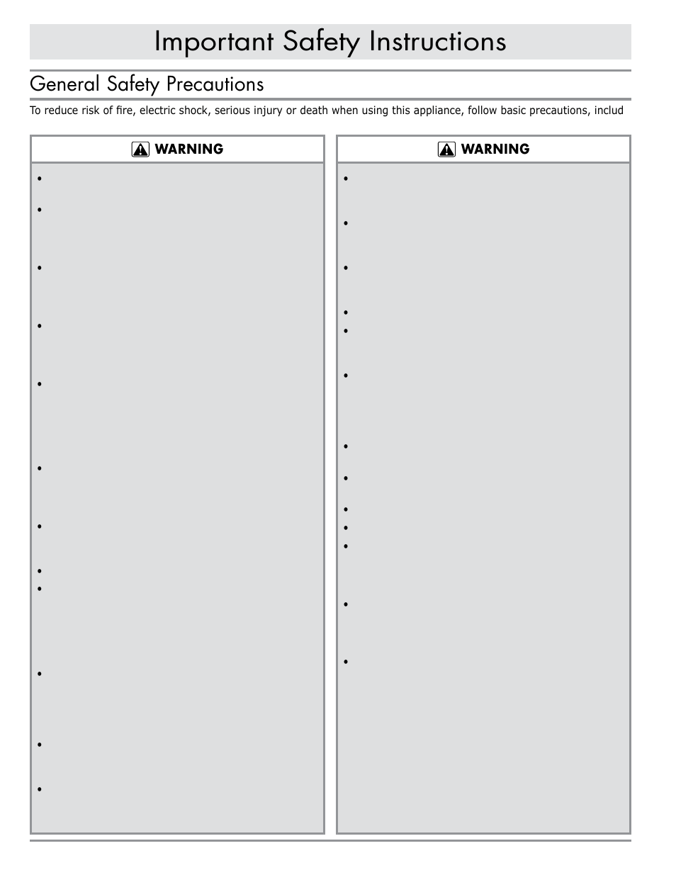 Important safety instructions, General safety precautions | Dacor PWD30 User Manual | Page 4 / 12