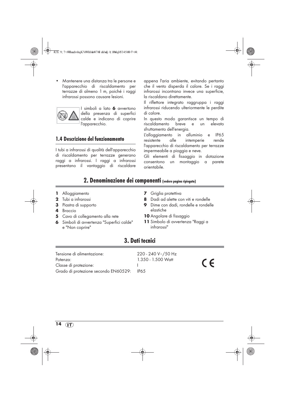 Denominazione dei componenti, Dati tecnici, 4 descrizione del funzionamento | Powerfix PTW 1500 A1 User Manual | Page 16 / 54