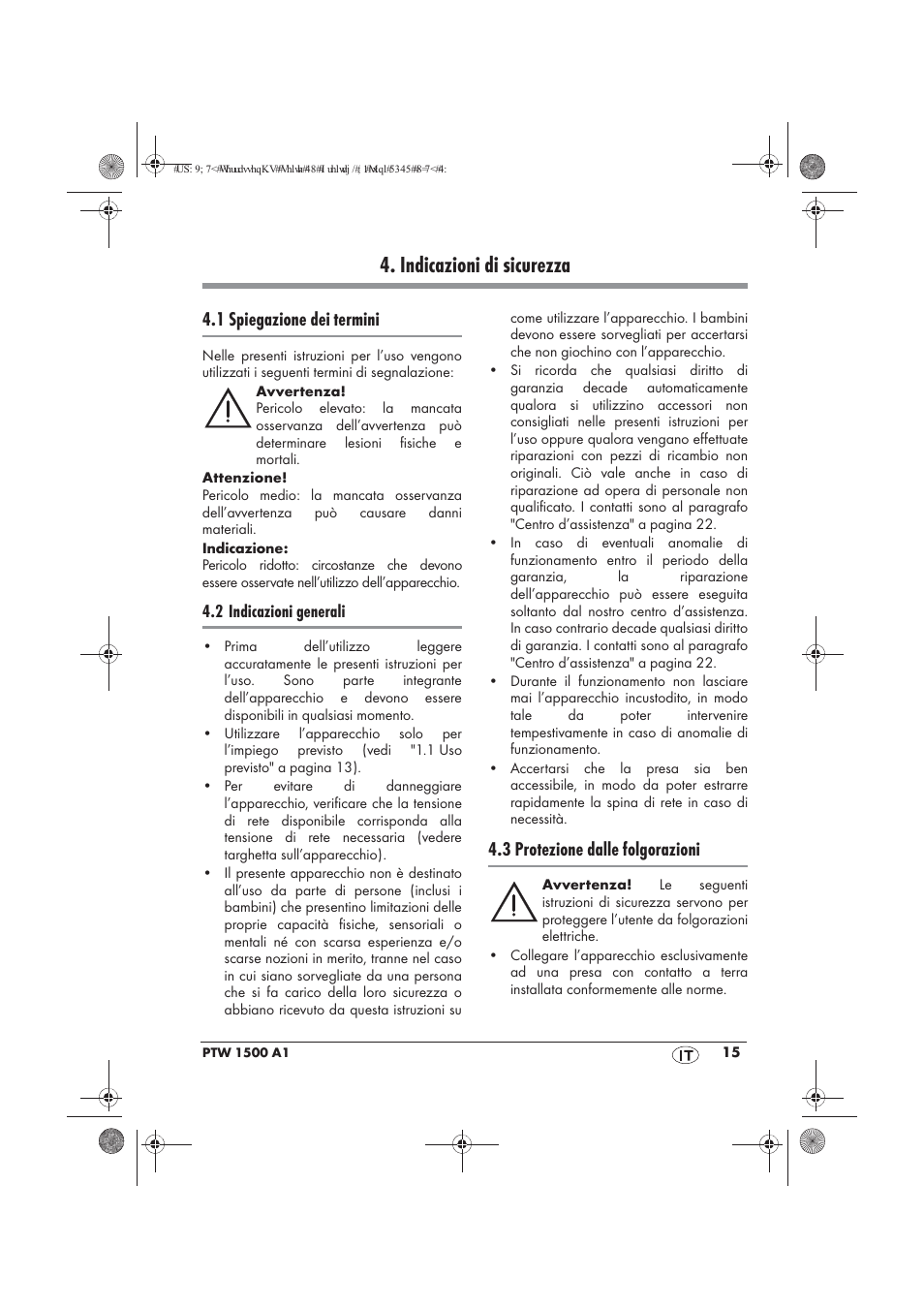 Indicazioni di sicurezza, 1 spiegazione dei termini, 3 protezione dalle folgorazioni | Powerfix PTW 1500 A1 User Manual | Page 17 / 54