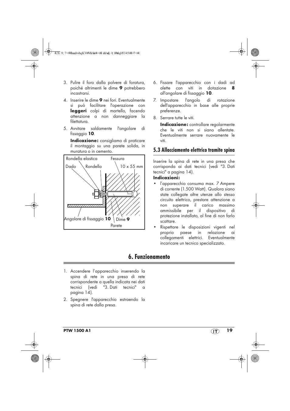 Funzionamento, 3 allacciamento elettrico tramite spina | Powerfix PTW 1500 A1 User Manual | Page 21 / 54