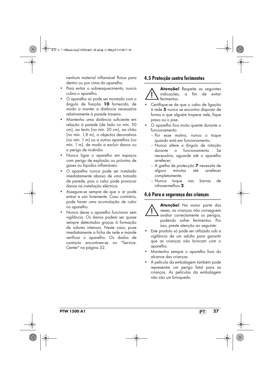5 protecção contra ferimentos, 6 para a segurança das crianças | Powerfix PTW 1500 A1 User Manual | Page 29 / 54