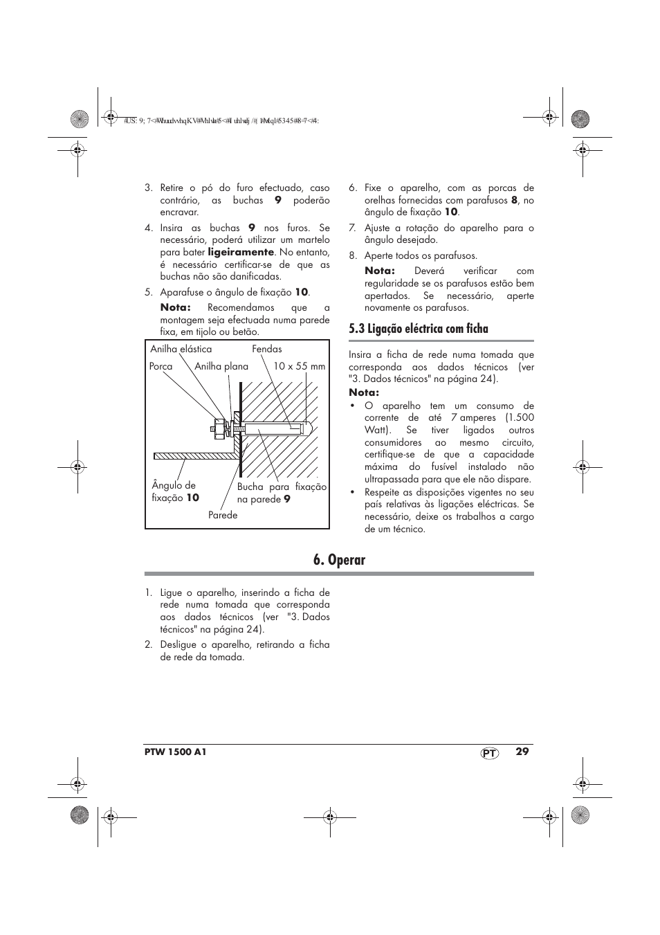 Operar, 3 ligação eléctrica com ficha | Powerfix PTW 1500 A1 User Manual | Page 31 / 54