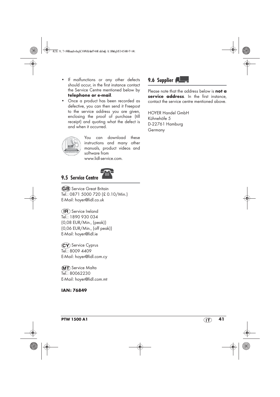 5 service centre, 6 supplier | Powerfix PTW 1500 A1 User Manual | Page 43 / 54