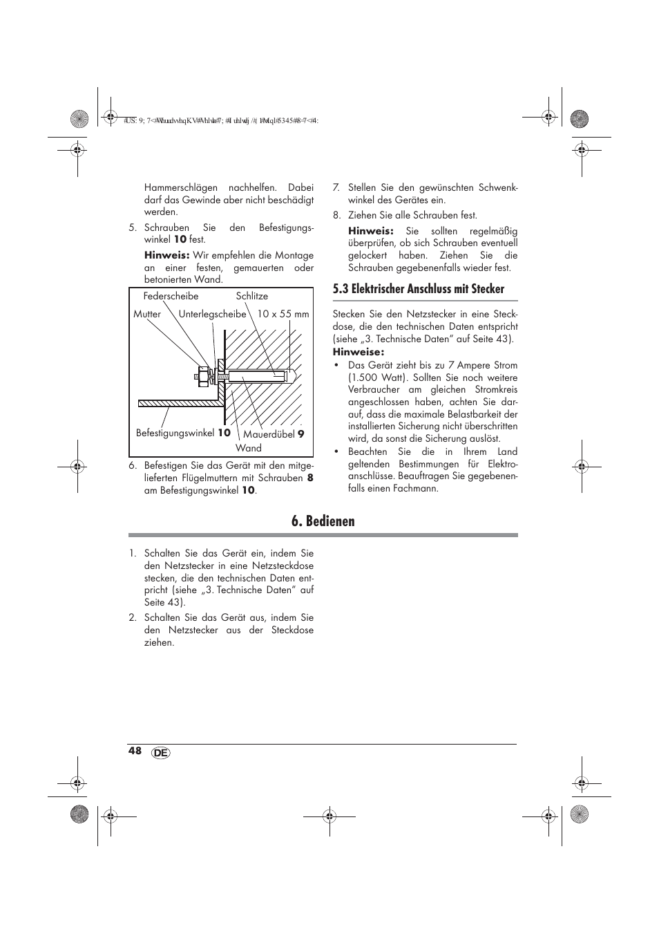 Bedienen, 3 elektrischer anschluss mit stecker | Powerfix PTW 1500 A1 User Manual | Page 50 / 54