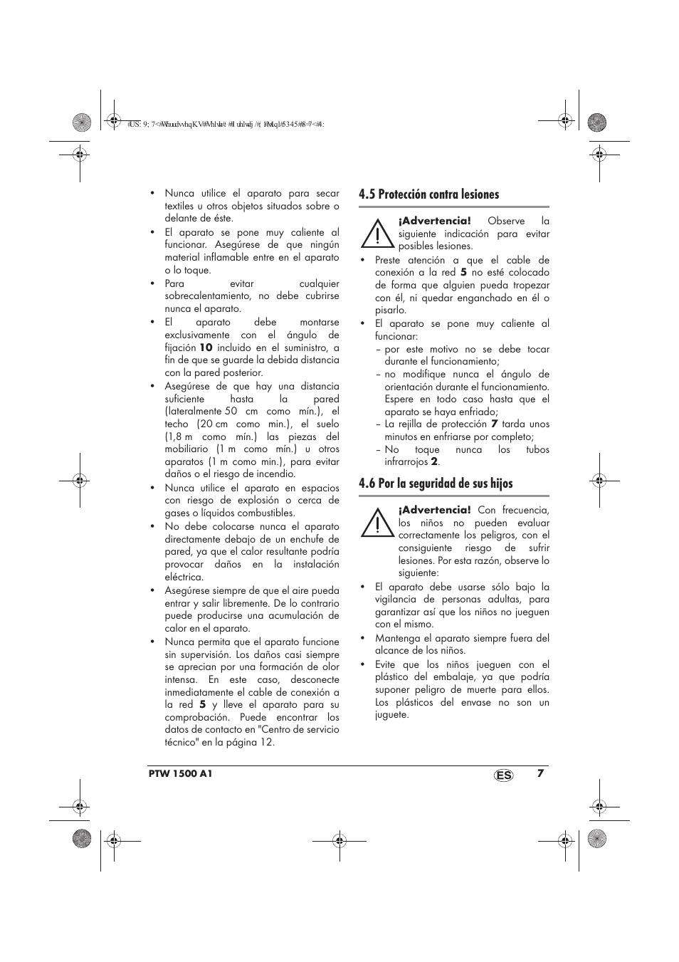 5 protección contra lesiones, 6 por la seguridad de sus hijos | Powerfix PTW 1500 A1 User Manual | Page 9 / 54