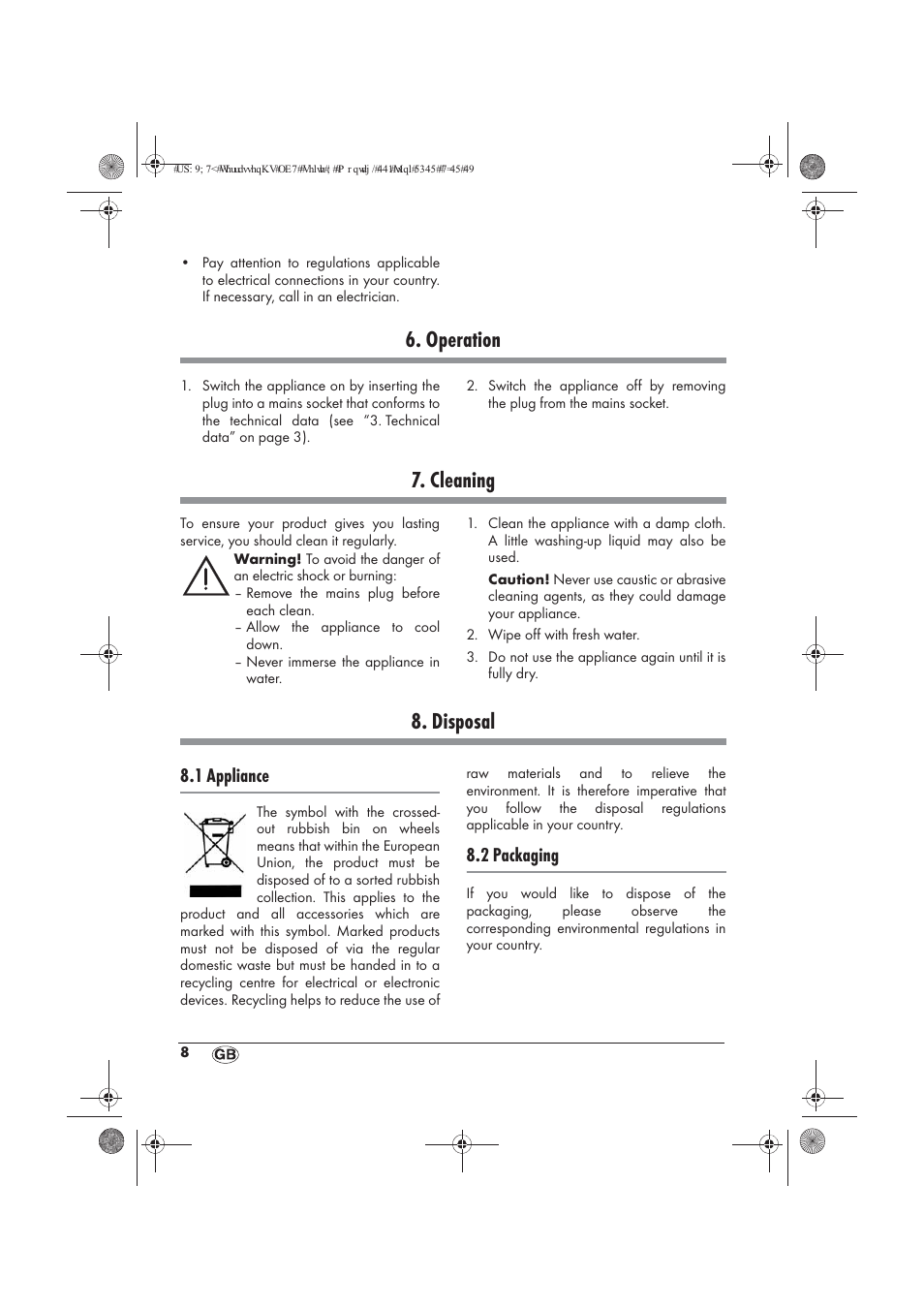 Operation, Cleaning, Disposal | 1 appliance, 2 packaging | Powerfix PTW 1500 A1 User Manual | Page 10 / 74