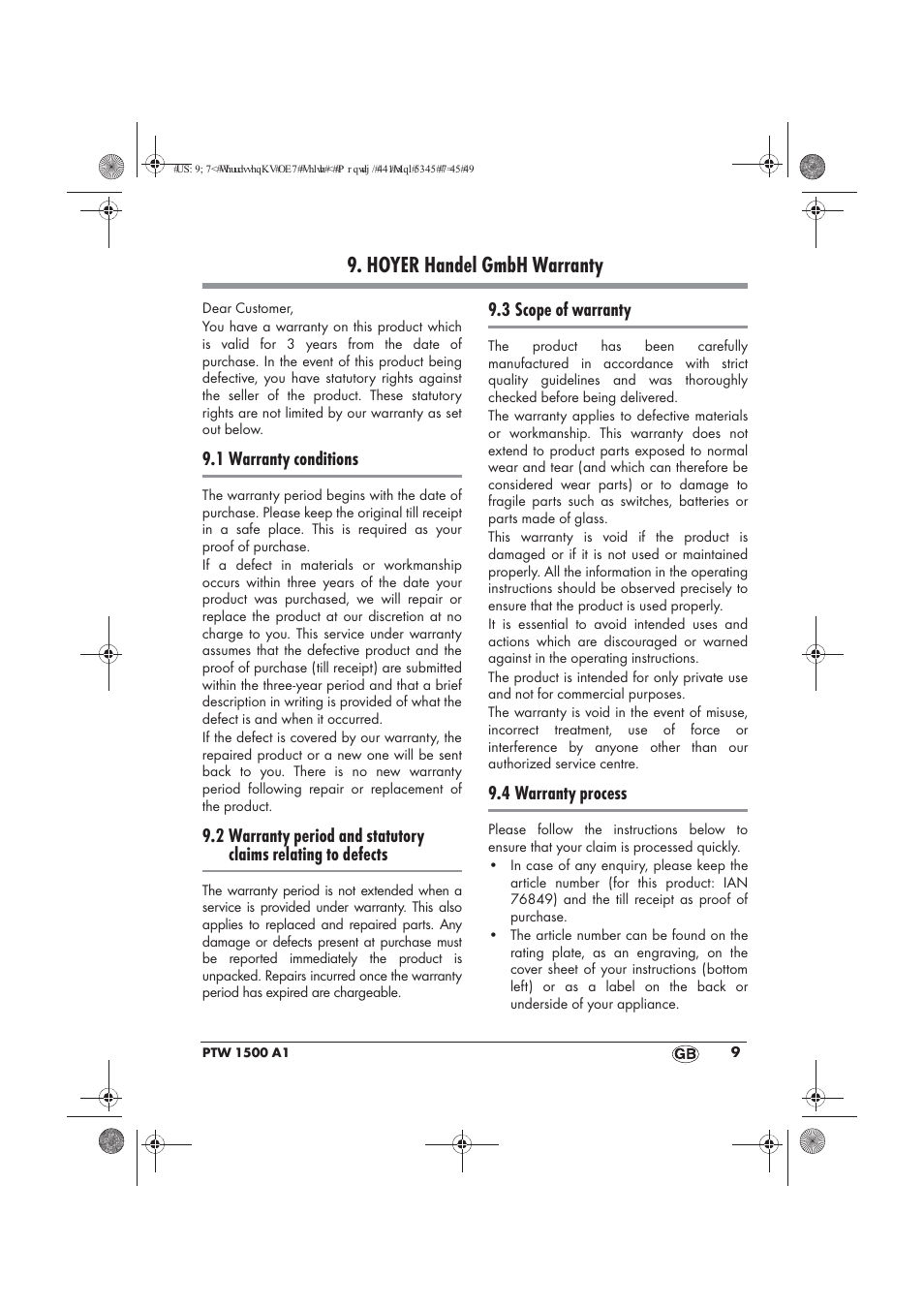 Hoyer handel gmbh warranty, 1 warranty conditions, 3 scope of warranty | 4 warranty process | Powerfix PTW 1500 A1 User Manual | Page 11 / 74