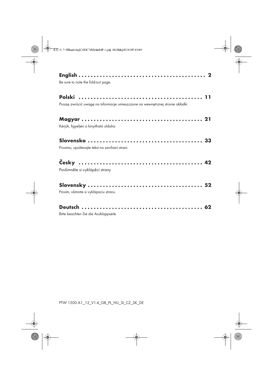 English, Polski, Magyar | Slovensko, Česky, Slovensky, Deutsch | Powerfix PTW 1500 A1 User Manual | Page 2 / 74