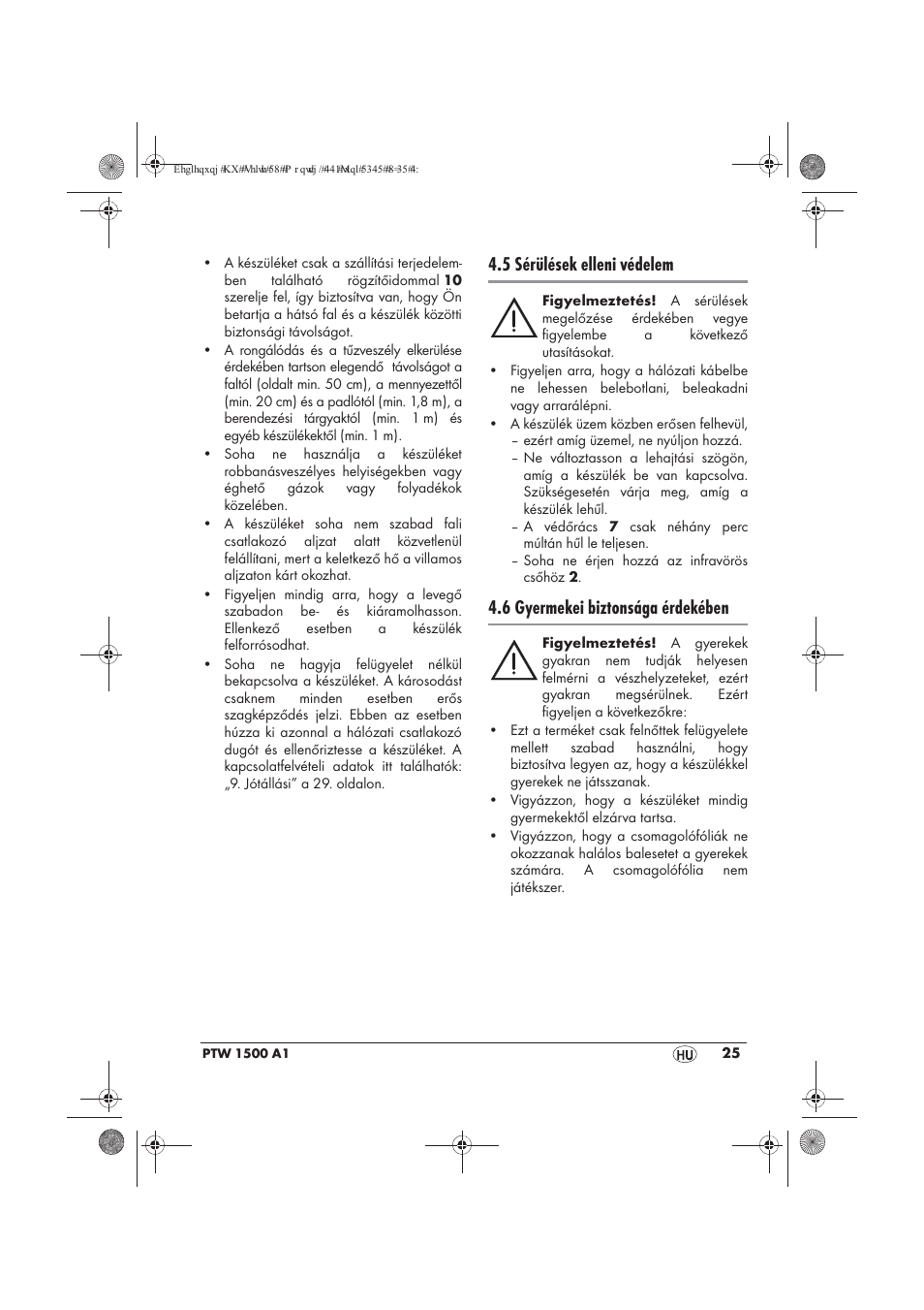 5 sérülések elleni védelem, 6 gyermekei biztonsága érdekében | Powerfix PTW 1500 A1 User Manual | Page 27 / 74